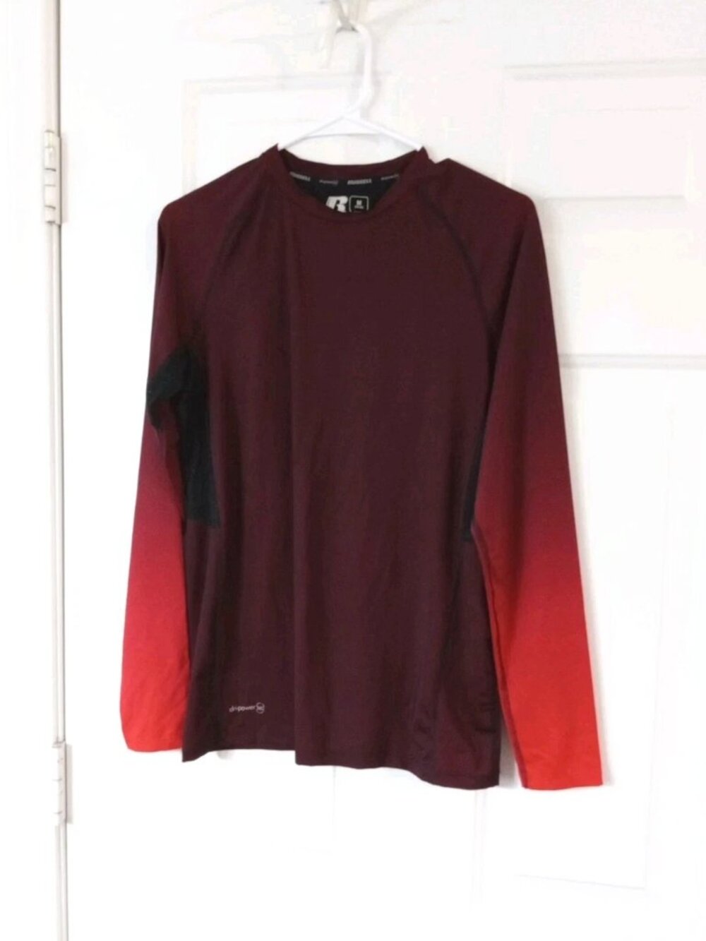 RUSSELL dri-power 360 Cool Base Layer Burgandy To Red Fade Mens Medium Shirt